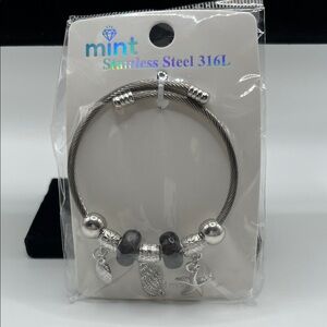 Mint Silver Seashell Charm Bracelet with Black Accents